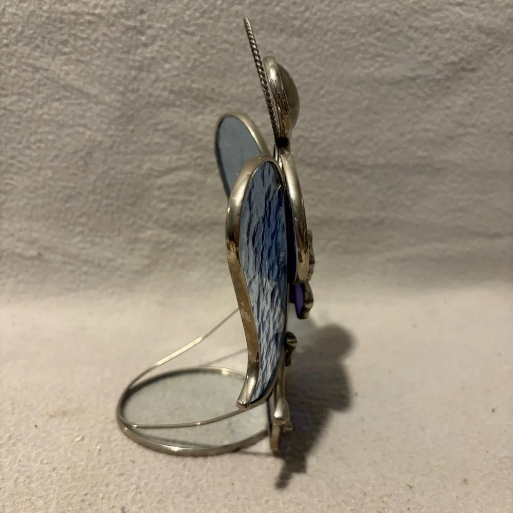 Vintage Heavenly Stained Glass Angel Tealight Candle Holder Blue with flower